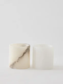 Alabaster candle holder, White-beige, XS 7.5 cm