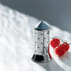Alessi salt shaker, blue-stainless steel