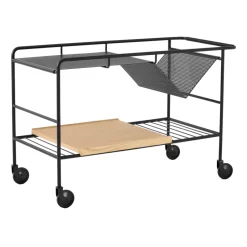Alima storage trolley varnished oak, Black & lacquered oak