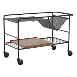 Alima storage trolley varnished walnut, Black & lacquered walnut