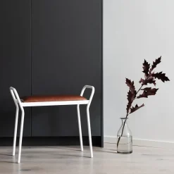 Anyone stool, White with vintage cognac leather