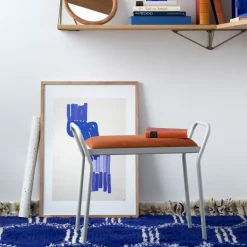 Anyone stool, White with vintage cognac leather
