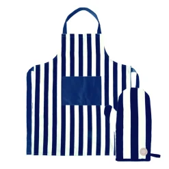 Aron apron and oven glove set, Blue-beige