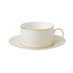 Arris teacup with saucer, white