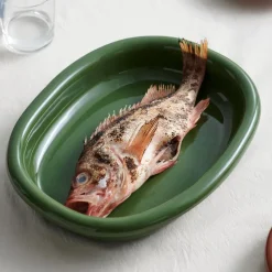 Barro oval serving plate, Green, large 27x36 cm
