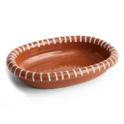 Barro oval serving plate, Natural with stripes, small 20x27,5 cm
