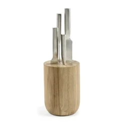 Base knife set with knife block, 5 pieces, Wood-steel grey