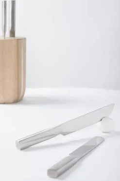 Base knife set with knife block, 5 pieces, Wood-steel grey