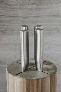 Base knife set with knife block, 5 pieces, Wood-steel grey