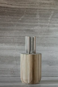 Base knife set with knife block, 5 pieces, Wood-steel grey