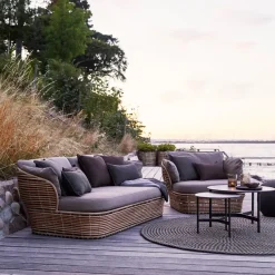 Basket sofa 2-seater, Graphic grey, grey cushions