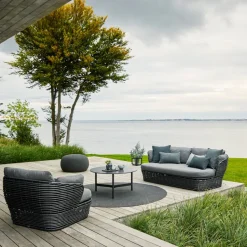 Basket sofa 2-seater, Graphic grey, grey cushions