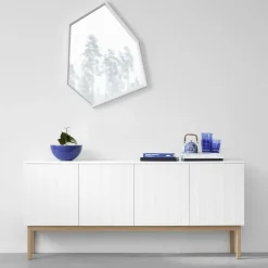 Beam side table, Light grey, light grey stand, tabletop in carrara marble