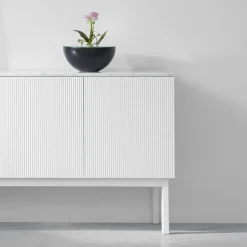 Beam side table, Light grey, light grey stand, tabletop in carrara marble