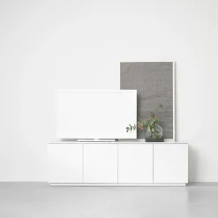 Beam side table, Light grey, light grey stand, tabletop in carrara marble