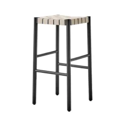 Betty TK8 barstool, Black, natural braided linen band seat