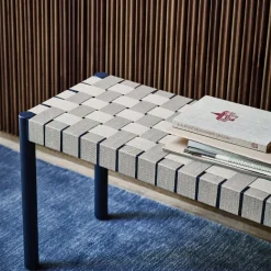 Betty TK5 bench, Oak. natural braided linen seat
