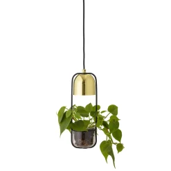 Bloomingville ceiling lamp with hanging basket Ø10 cm, clear-gold