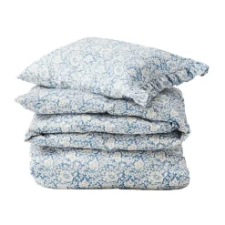 Blue Floral Printed Cotton Sateen bed set, 50x60 cm, 220x220 cm