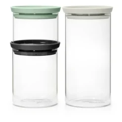 Brabantia glass jar 3-pack, Black-grey-green