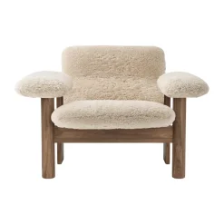 Brasilia armchair low back, Walnut-Nature sheepskin curly