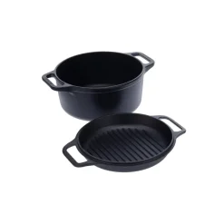 Cast iron Dutch oven and grill pan, pre-seasoned, 2-piece