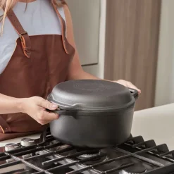Cast iron Dutch oven and grill pan, pre-seasoned, 2-piece