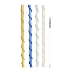 Celebrate straws long 20 cm 4 pieces, Blue-white-yellow-green