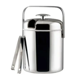 Chrome ice bucket "thermo" with lid and ice tongs, 1.3 L