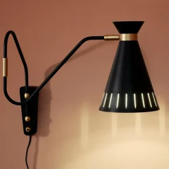 Cone wall lamp, Black noir, brass details