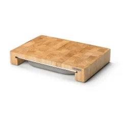 Cutting board rubber tree with 1 tray, 27x39 cm