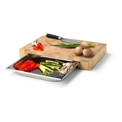 Cutting board rubber tree with 1 tray, 27x39 cm