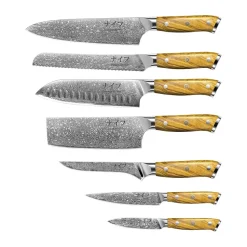Damascus by Hâws knife set 7-piece, Brown-stainless steel