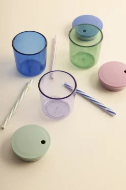 Design Letters straw with lid, Blue