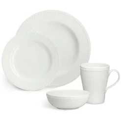 Dots plate 28 cm 4-pack, Creamy white