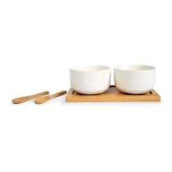 Ellen bowl set with spoon 17 cl, Bone white/brown
