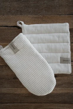 Ernst potholder striped 23x25 cm, Beige-white stripe