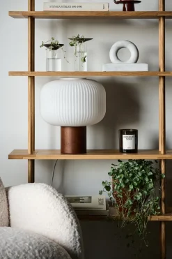 Fair table lamp 34.5 cm, Frosted glass-dark stained ash