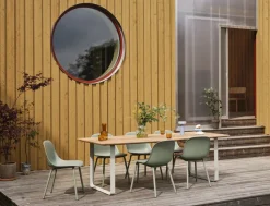 Fiber Outdoor side chair with steel legs, Dusty green