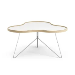 Flower table 84x90 cm, 45 cm-white-oak edge-chrome