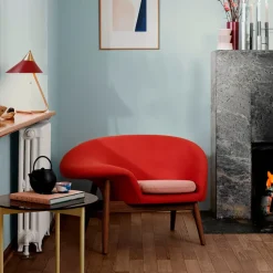Fried Egg armchair, Fabric canvas 424 dark ochre, oiled teak legs