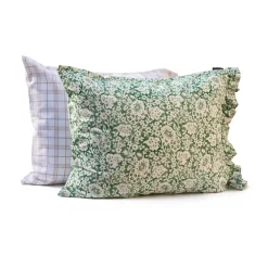 Green Floral Printed Cotton Sateen bed set, 50x60 cm, 220x220 cm