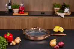 Hâws Santo cast-iron frying pan with lid hybrid coating, Rose Gold