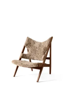 Knitting lounge chair, Sheepskin sahara, walnut legs