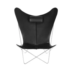 KS Chair bat armchair, Leather black. stainless steel stand
