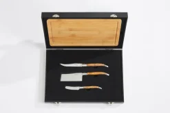 Laguiole By Hâws cheese knife set with cutting board 4-piece, Bamboo-olive wood-stainless steel