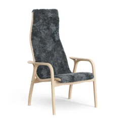 Lamini children's arm chair laquered beech/sheep skin, Charcoal (dark grey)