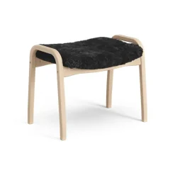 Lamini children's foot stool laquered beech/sheep skin, Black (black)