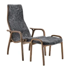 Lamino armchair and footstool oak/sheepskin Special Edition, Rubio Monocoat Chocolate-Charcoal