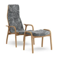 Lamino armchair and footstool oiled oak/sheepskin, Scandinavian Grey